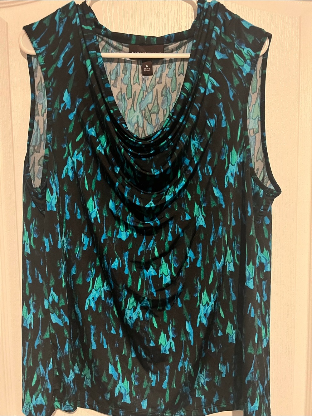 Dana Buchman Teal & Black Sleeveless Cowl Neck Top